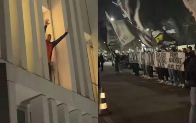 都體：尤文球迷來到酒店外支持新主帥，圖多爾向球迷們揮手致意