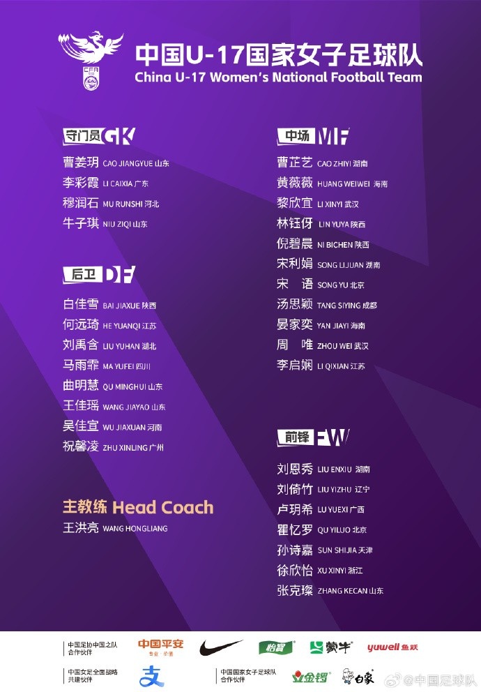 U17女足30人將在蘇州集訓(xùn)備戰(zhàn)世界杯，姜寧、朱挺擔(dān)任訓(xùn)練員